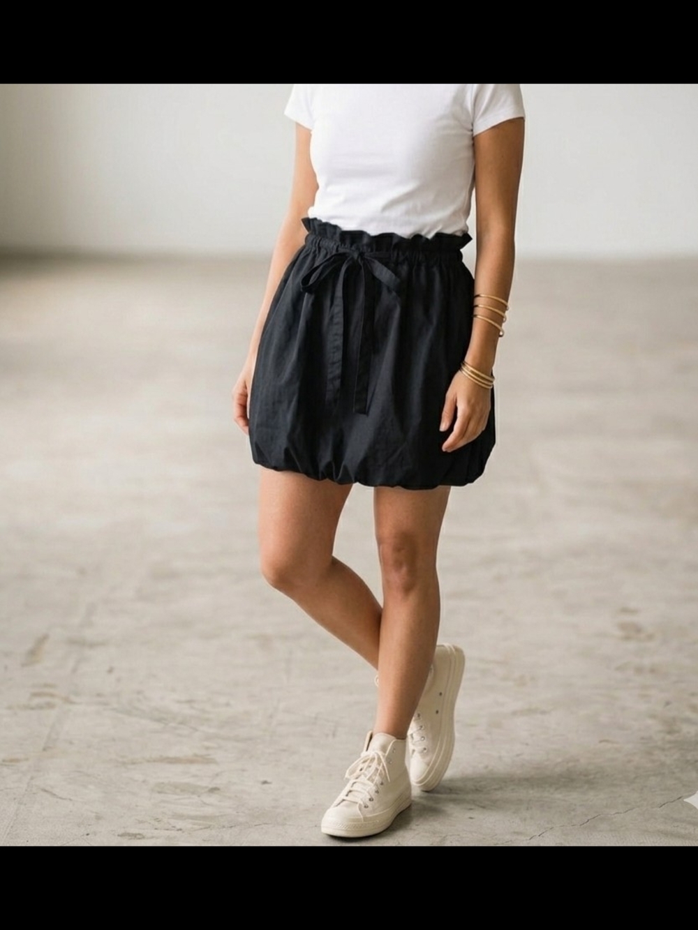 Anthropologie Black Bubble Skirt with Tie Waist